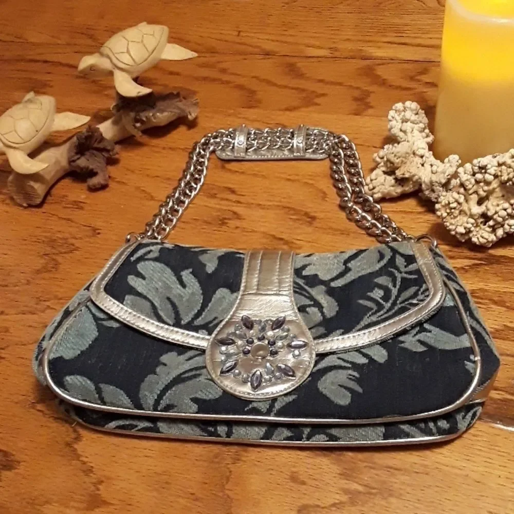 Blue and Silver Velvet Material Purse